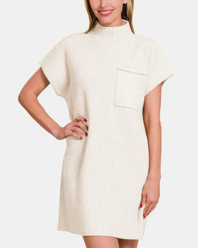 Zenana Short Sleeve Sweater Mini Dress Ivory
