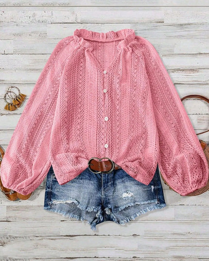 Crochet Notched Button-Front Shirt