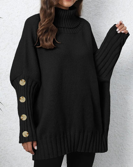 Turtleneck Long Sleeve Sweater Black One Size