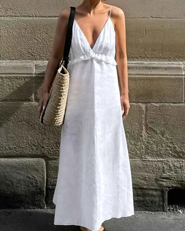 Ruffled V-Neck Maxi Dress