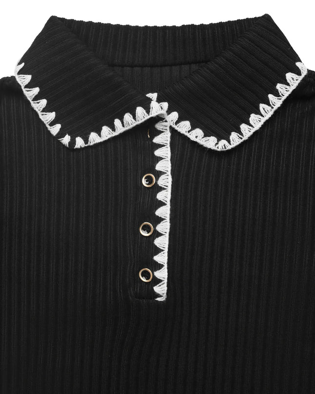 Contrast Trim Texture Long Sleeve Sweater Dress