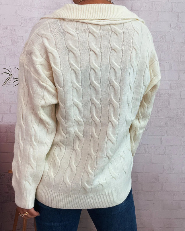 Cable Knit Johnny Collar Sweater