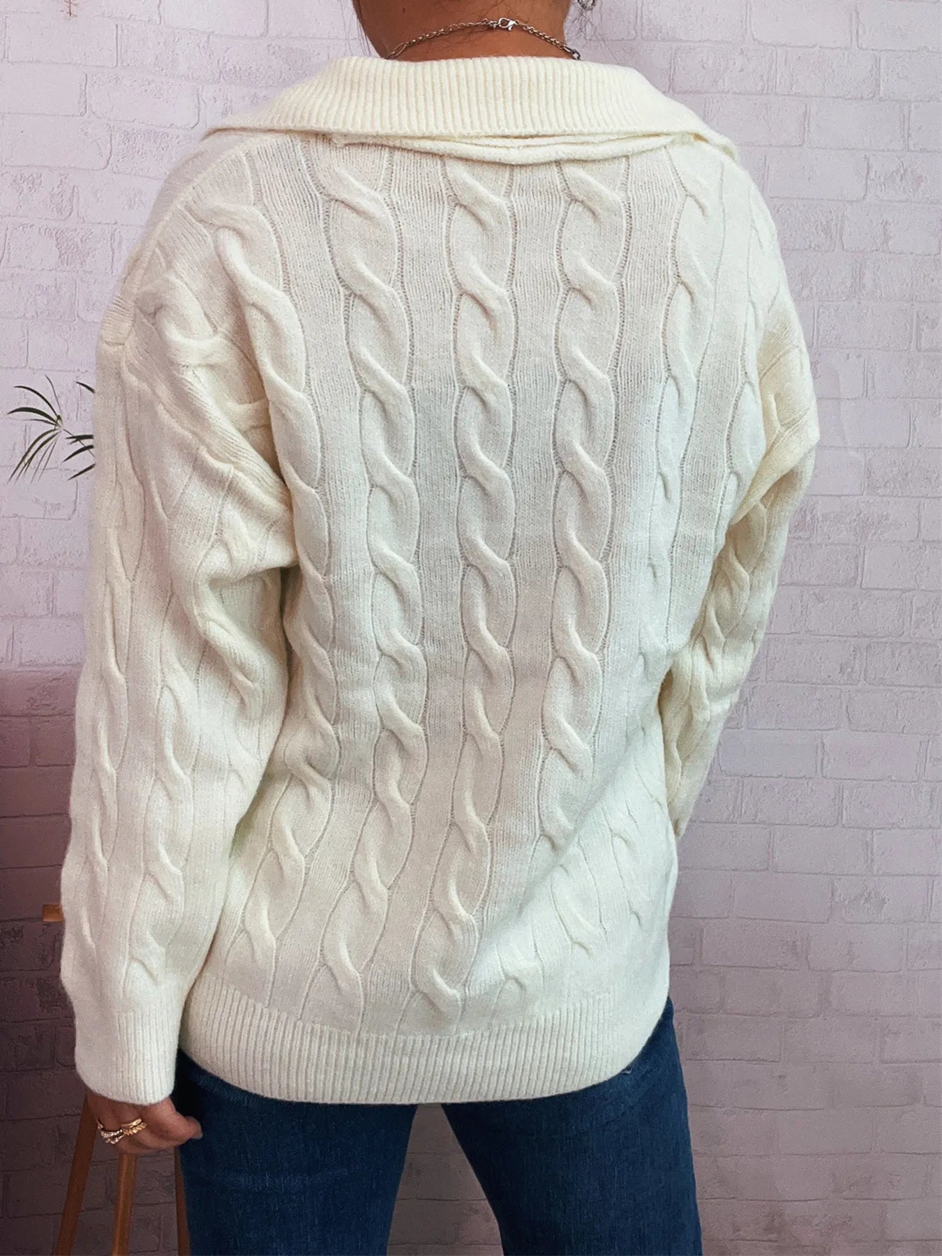 Cable Knit Johnny Collar Sweater