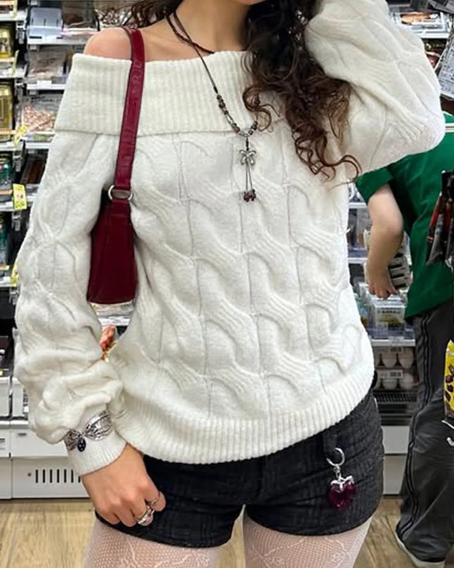 Cable Knit Off-Shoulder Sweater