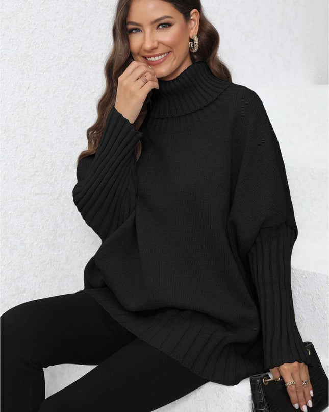 Turtle Neck Long Sleeve Ribbed Sweater
