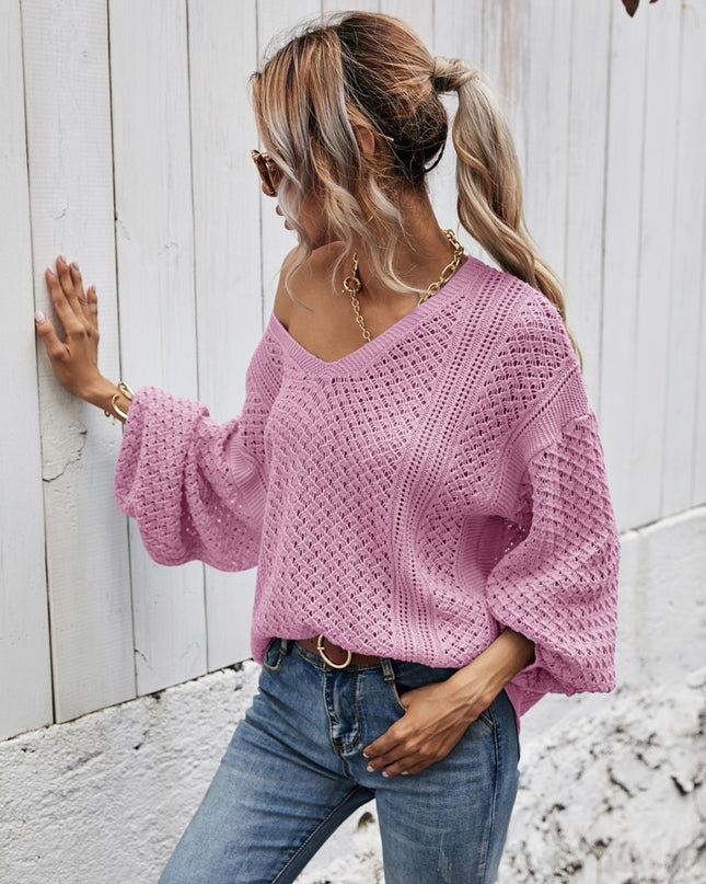 Angel Wings V-Neck Dropped Shoulder Sweater