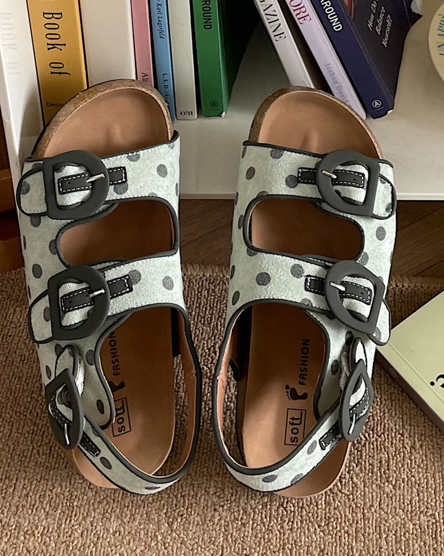 Polka Dot Double Buckle Platform Sandals