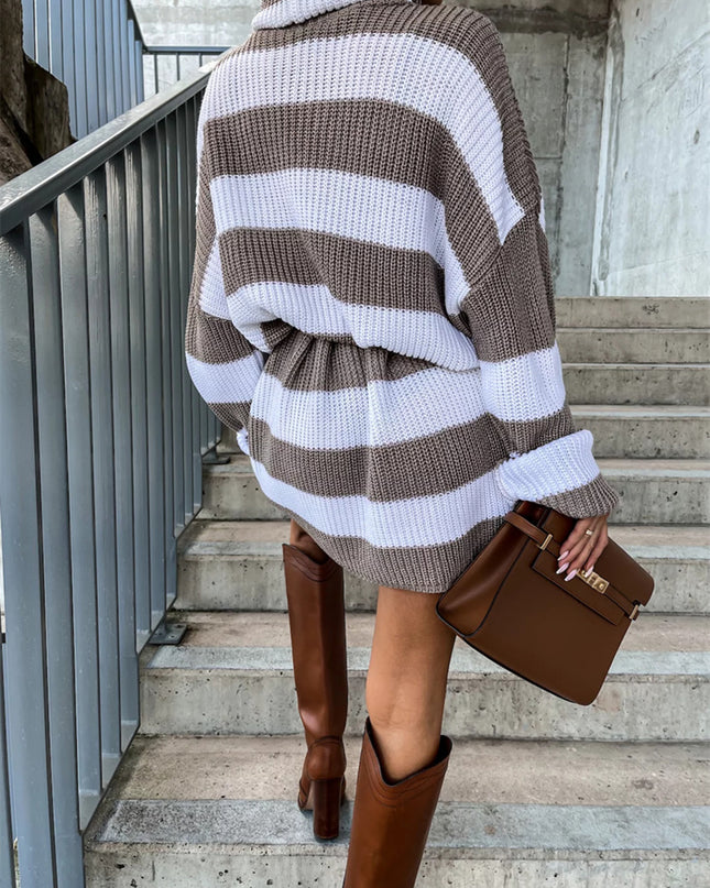 Striped Turtleneck Sweater Dress