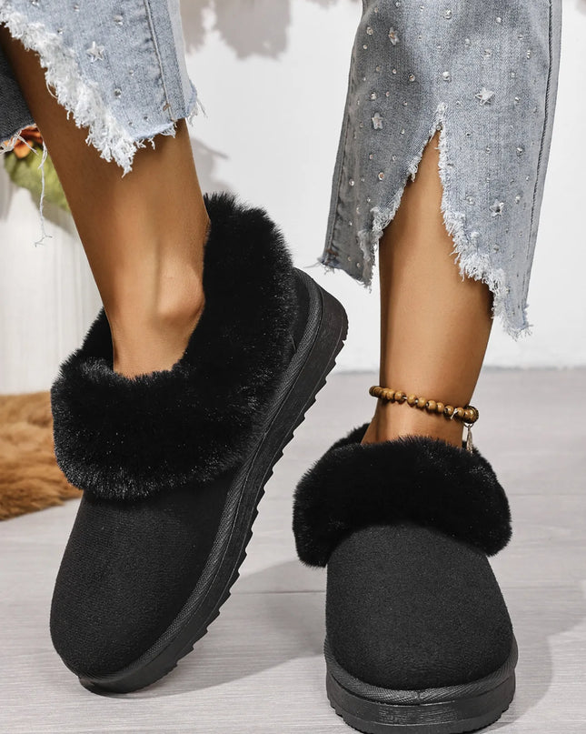 Cozy Winter Fur-Lined Ankle Boots Black