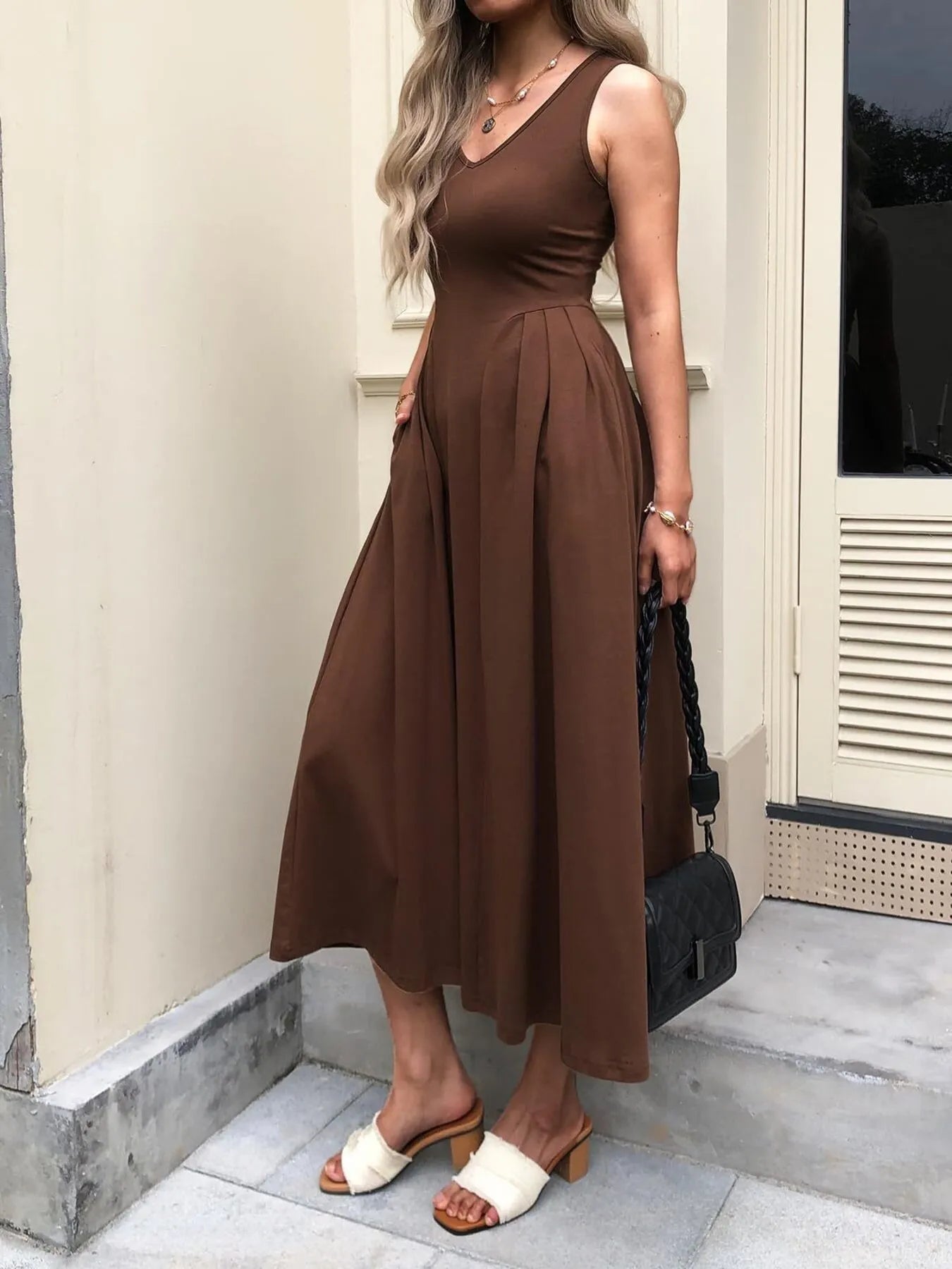 V-Neck Midi Tank Dress