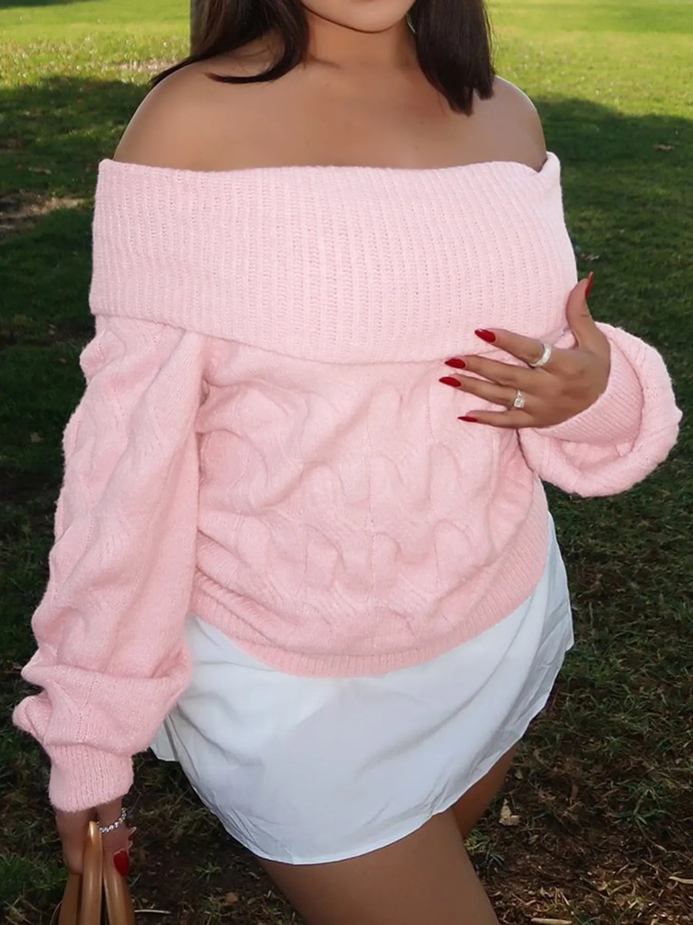 Cable Knit Off-Shoulder Sweater