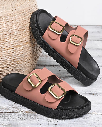 Double Buckle Slide Sandals 