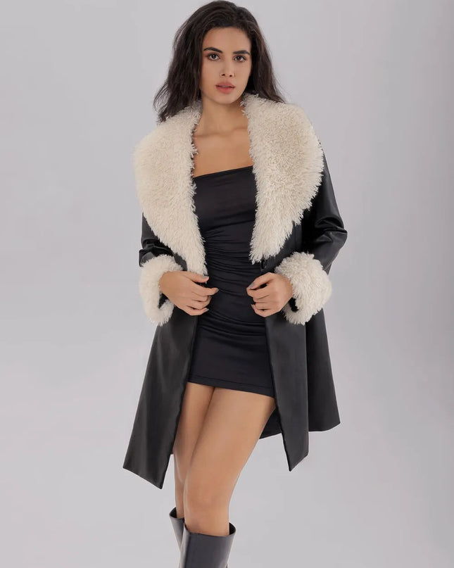 Fuzzy Long Sleeve Longline Coat Black