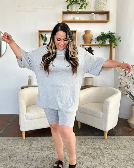 Basic Bae Bamboo Full Size Round Neck Drop Shoulder T-Shirt and Shorts Set