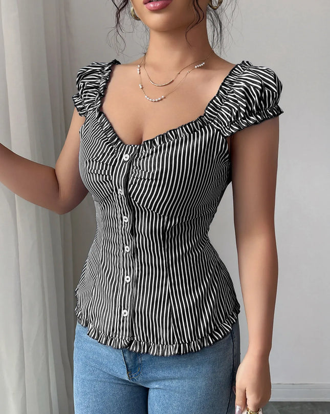 Striped Cap Sleeve Shirt Black