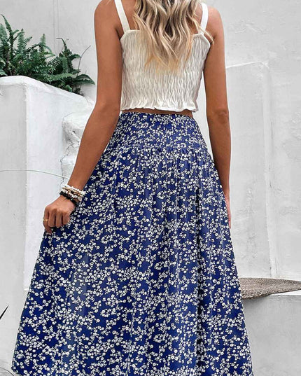 Perfee Ditsy Floral Slit High Waist Skirt