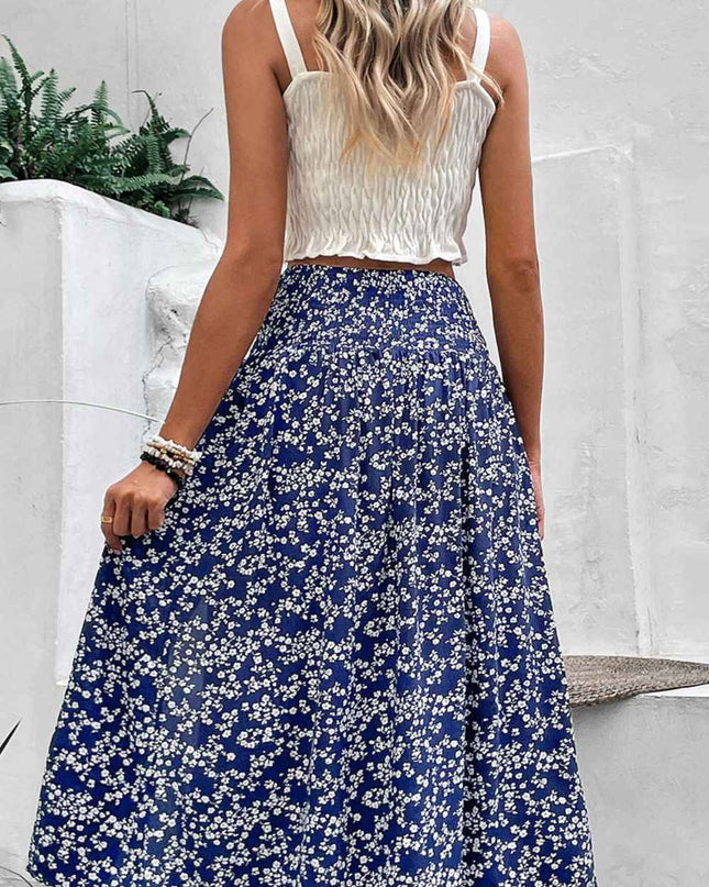 Perfee Ditsy Floral Slit High Waist Skirt