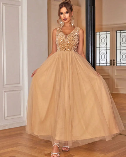 Sequin V-Neck Sleeveless Dress 