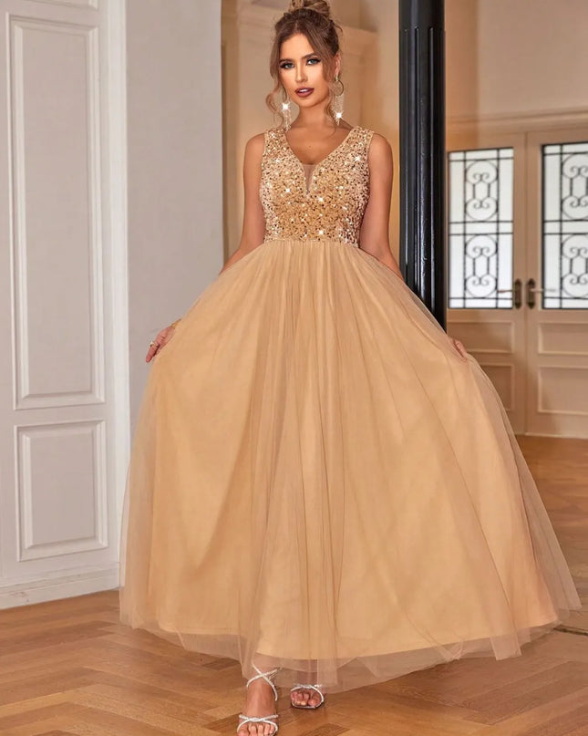 Sequin V-Neck Sleeveless Dress 