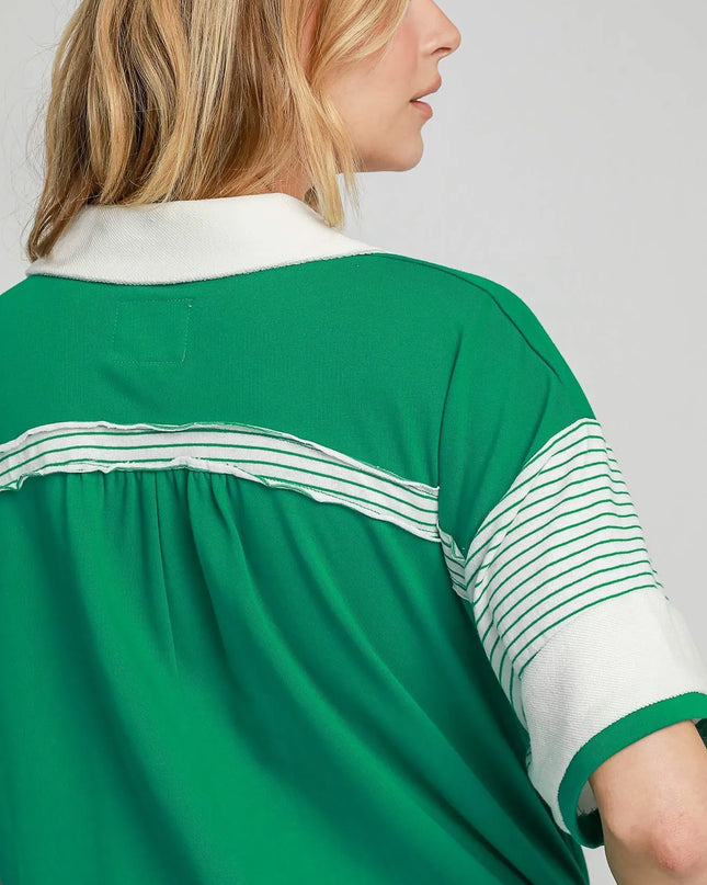 Umgee French Terry Collared Colorblock Romper