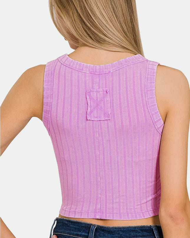 Zenana Ribbed Round Neck Cropped Tank