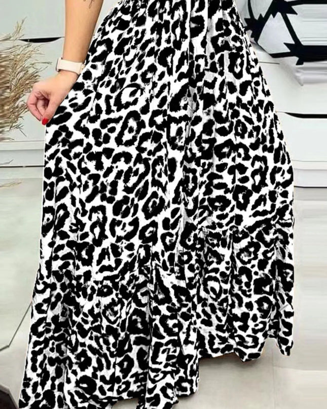 Full Size Leopard Print Spaghetti Strap Maxi Dress Plus Size 