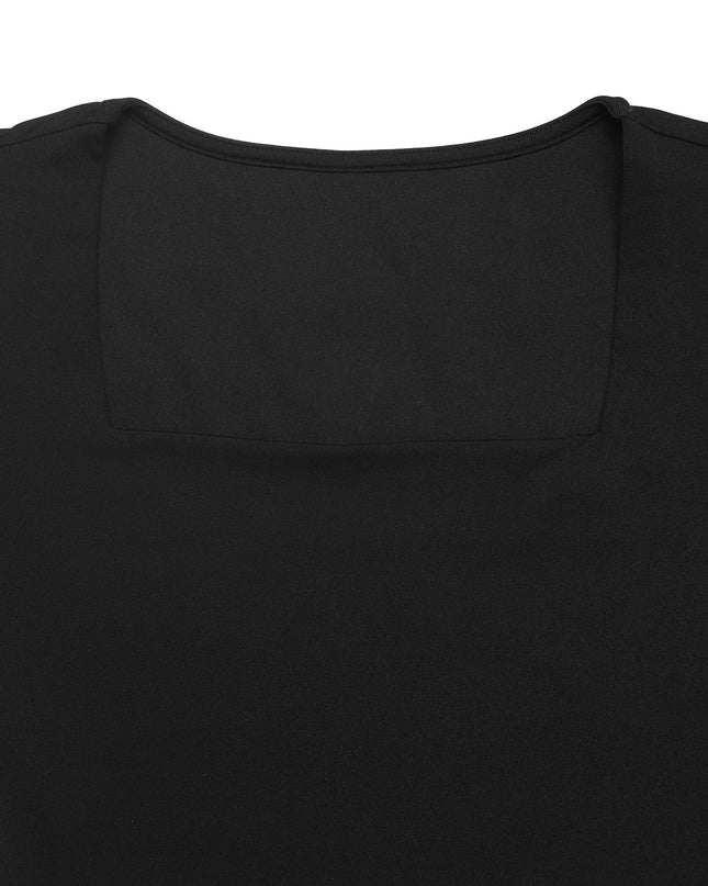 Square Neck Puff Sleeve Mesh Hem Dress