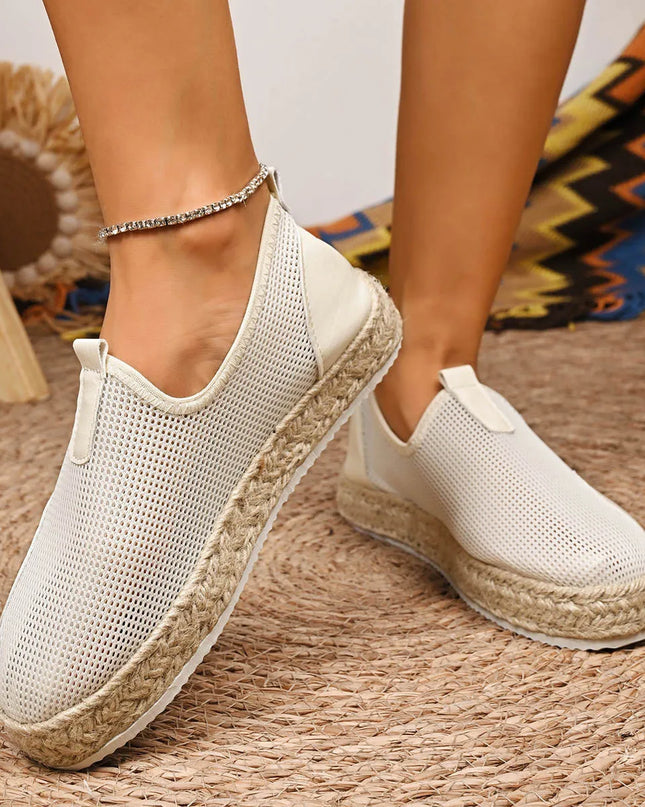 Mesh Espadrille Platform Slip-Ons 