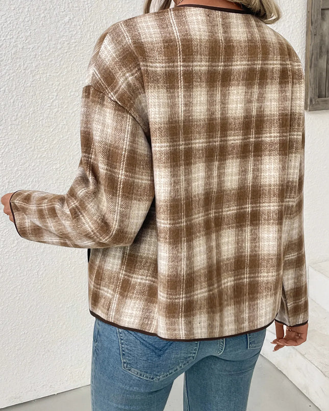 Plaid Long Sleeve Button-Up Jacket