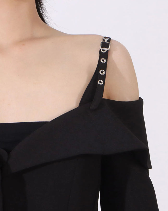 Ruffled Cold Shoulder Long Sleeve Outerwear