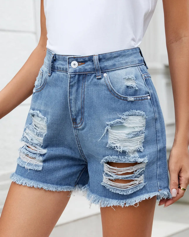 Distressed Raw Hem Denim Shorts 