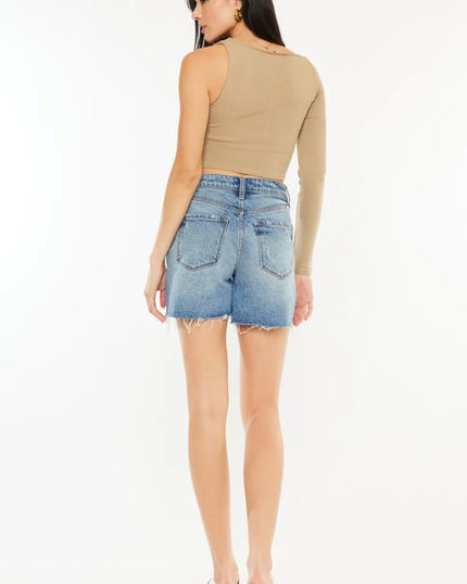 Kancan Full Size Raw Hem High Waist Denim Shorts