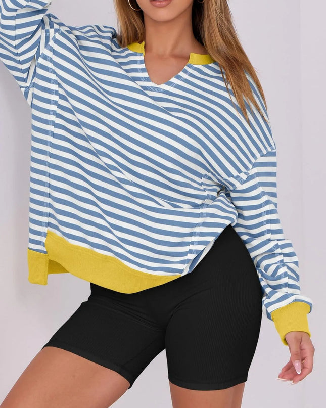 Notched Long Sleeve Oversized Sweatshirt