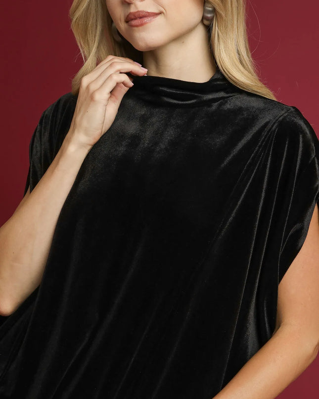 Umgee Velvet Mock Neck Sleeveless Blouse