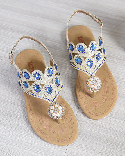 Rhinestone Embellished Flat Sandals 