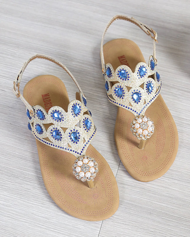 Rhinestone Embellished Flat Sandals 