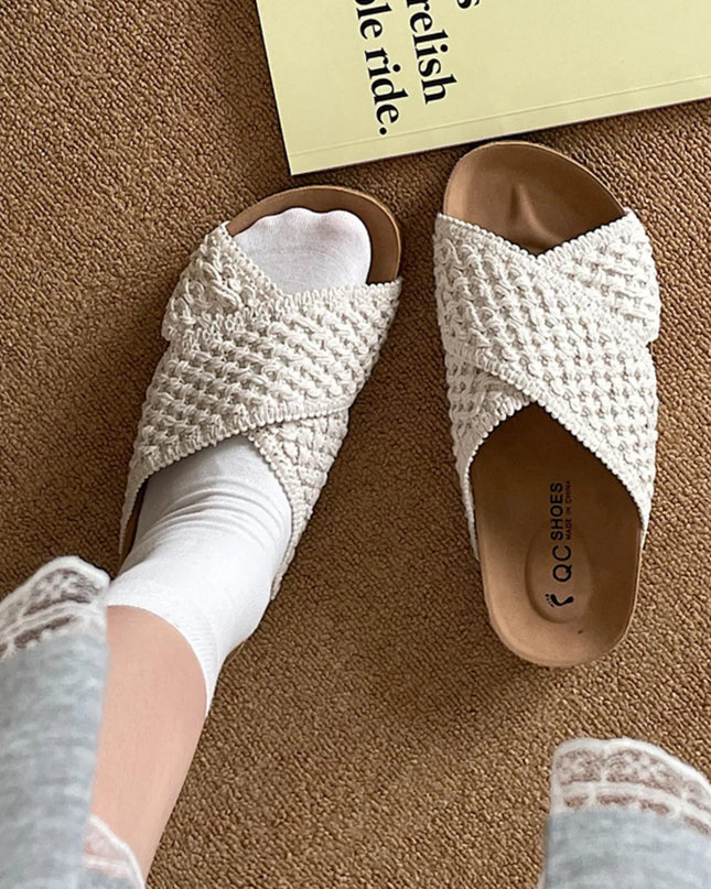 Cross Strap Woven Pattern Comfort Sandals 