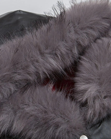 Men's Leather Bomber Jacket with Faux Fur Hood