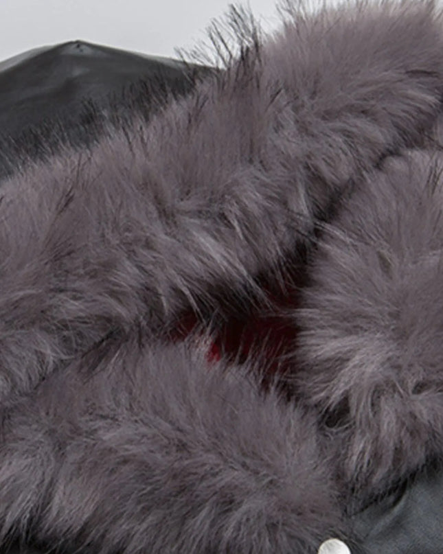 Men's Leather Bomber Jacket with Faux Fur Hood