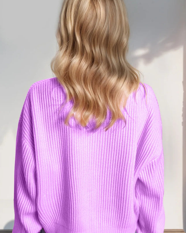 Double Take Full Size MERRY & BRIGHT Christmas Dropped Shoulder Cropped Sweater