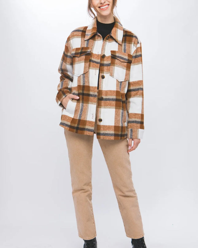 Love Tree Plaid Button Up Shacket