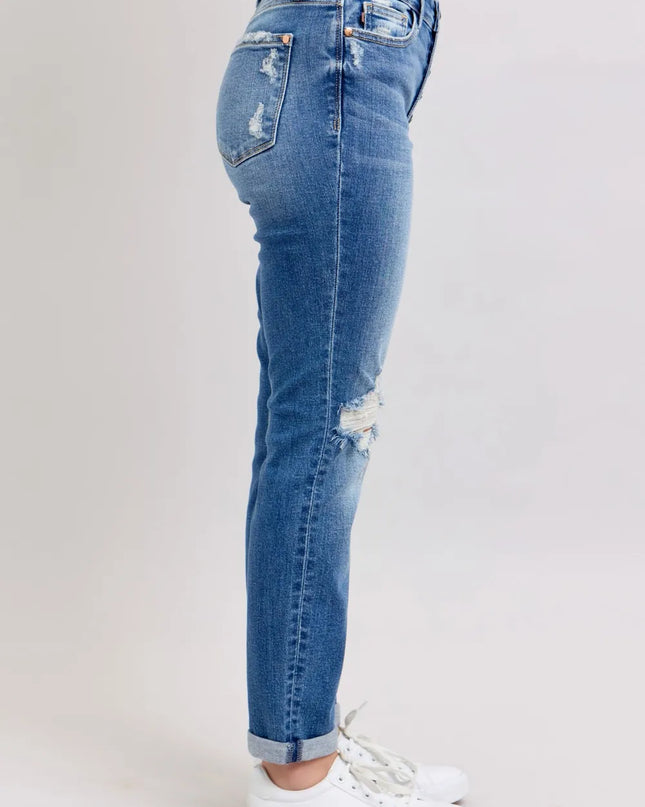 Judy Blue Full Size Button Fly Distressed Jeans with Pockets Plus Size