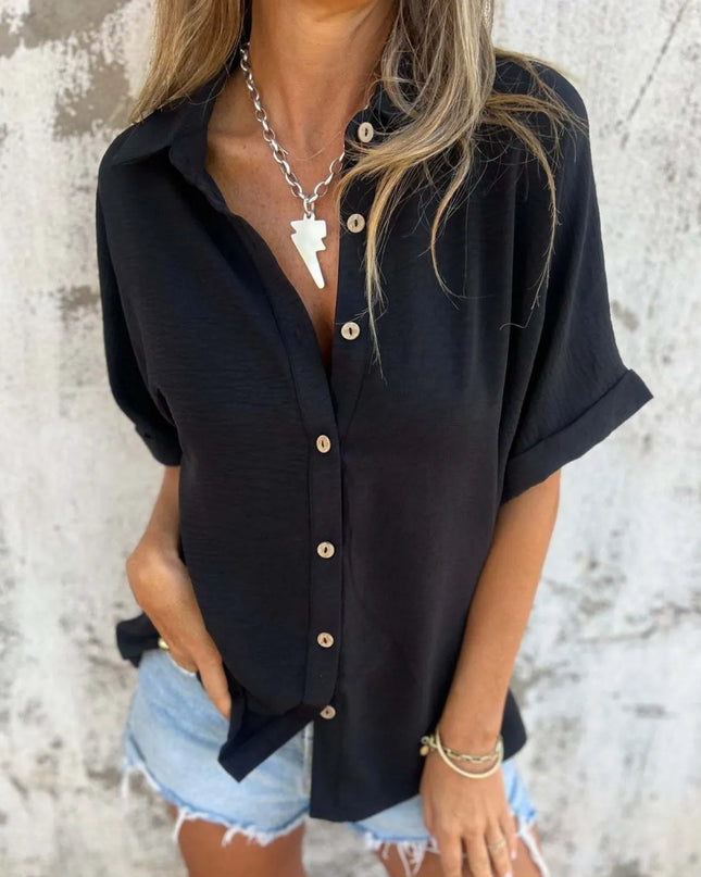 Full Size Collared Neck Half Sleeve Shirt Plus Size 