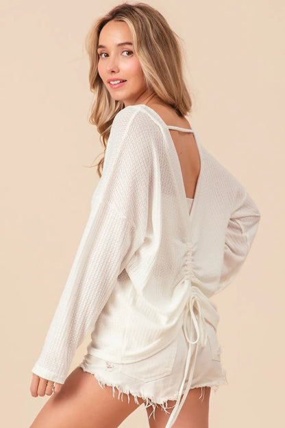 BiBi Waffled Backless Drawstring T-Shirt Off White