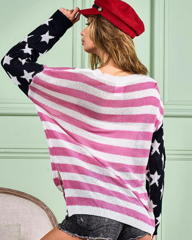 BiBi American Flag Low Gauge Knit Top