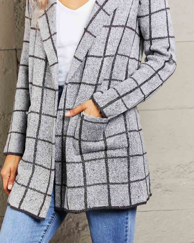 Printed Open Front Lapel Collar Cardigan with Pockets