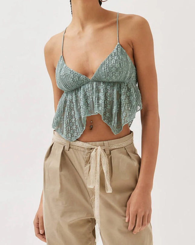 Lace Cropped Cami with Flowy Hem