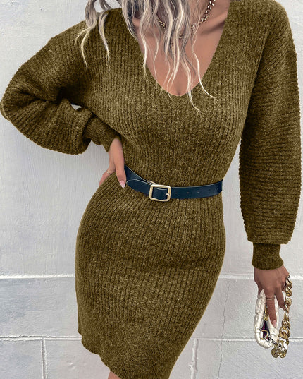 Ribbed Long Sleeve Sweater Dress Olive