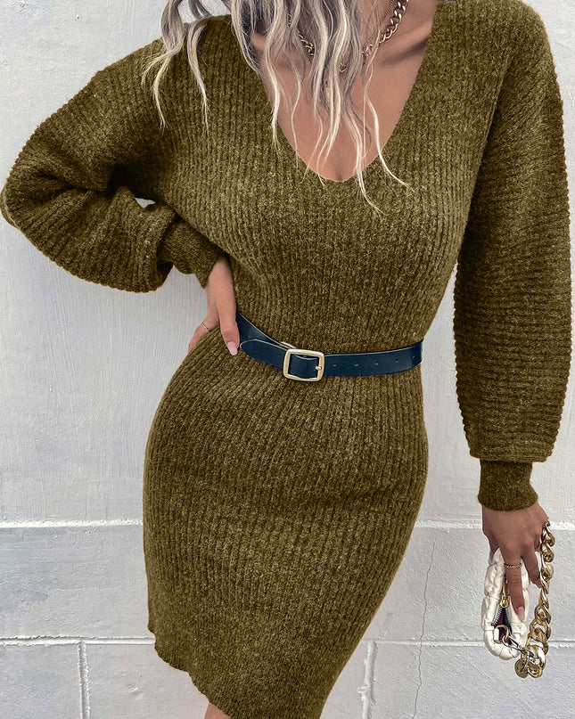 Ribbed Long Sleeve Sweater Dress Olive
