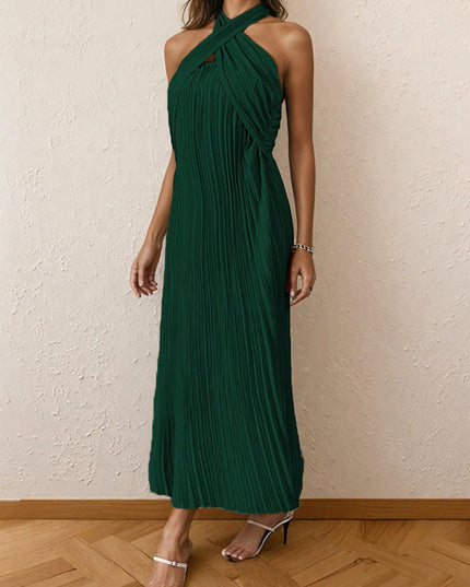 Pleated Halter Neck Midi Dress
